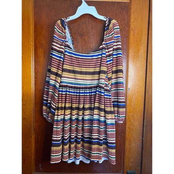 NWT Rainbow Zara Sexy Stripe Bishop Sleeve Mini Dress Small Blogger Favorite - Picture 8 of 9